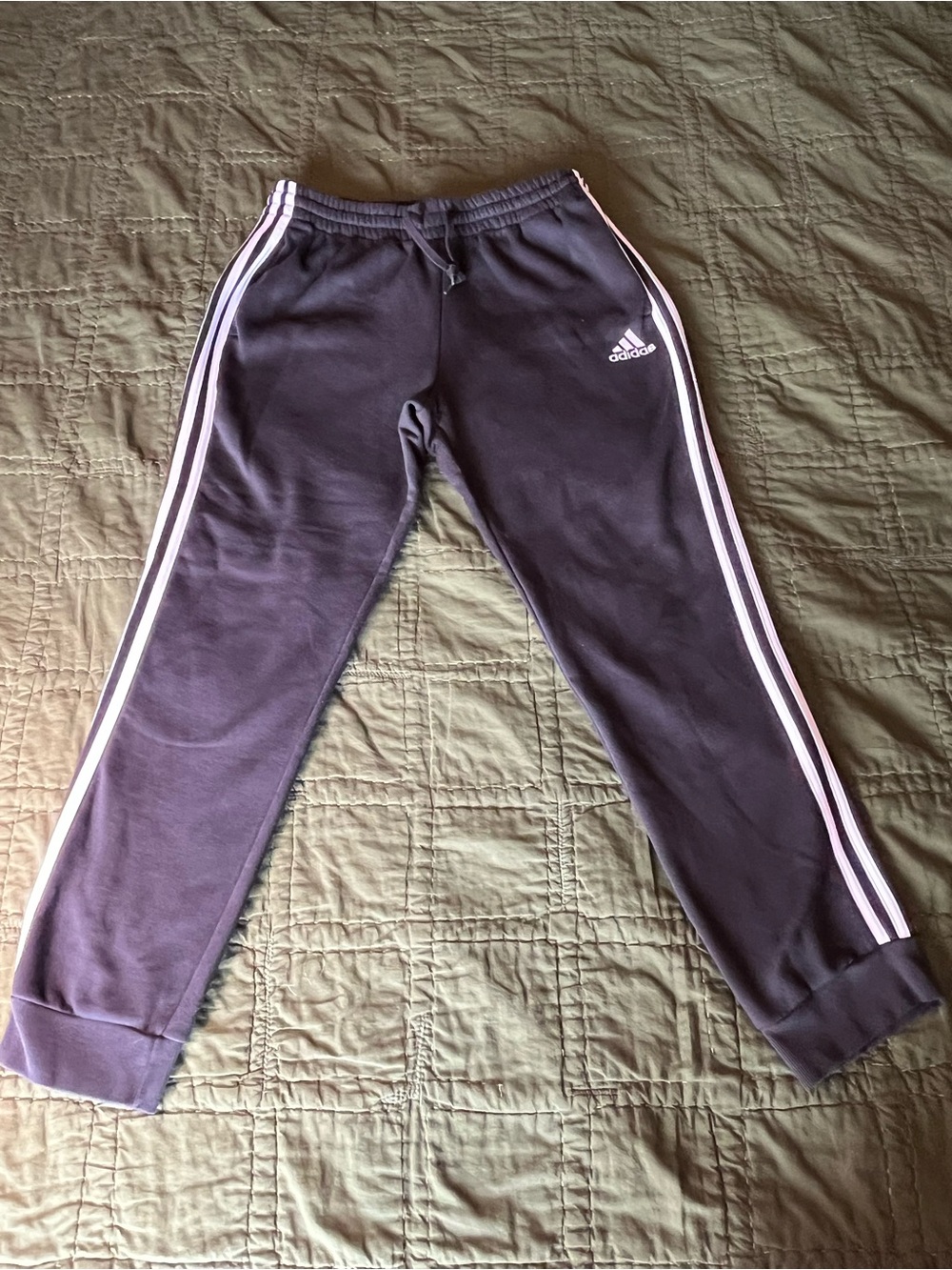 Adidas Mens Black Sweats with White Stripes-Large